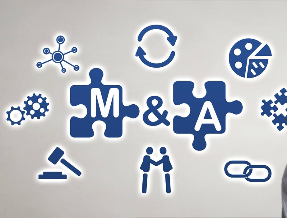 Visual representation of mergers and acquisitions services, emphasizing strategy and analysis.
